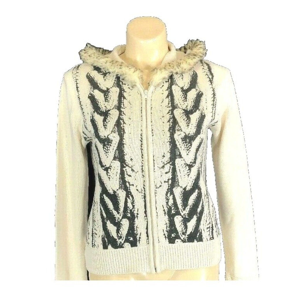 NILS Sportswear Sweater LARGE Vanilla Cream Gray Full Zip Jacket Hooded Long Sl